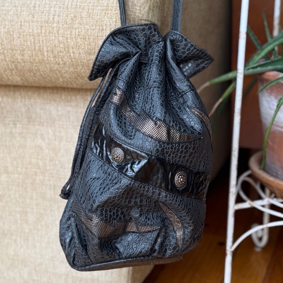 Vintage NAS BAG Satchel Bucket Bag with Drawstrings for Cinch Purse Snake Print - Picture 12 of 13